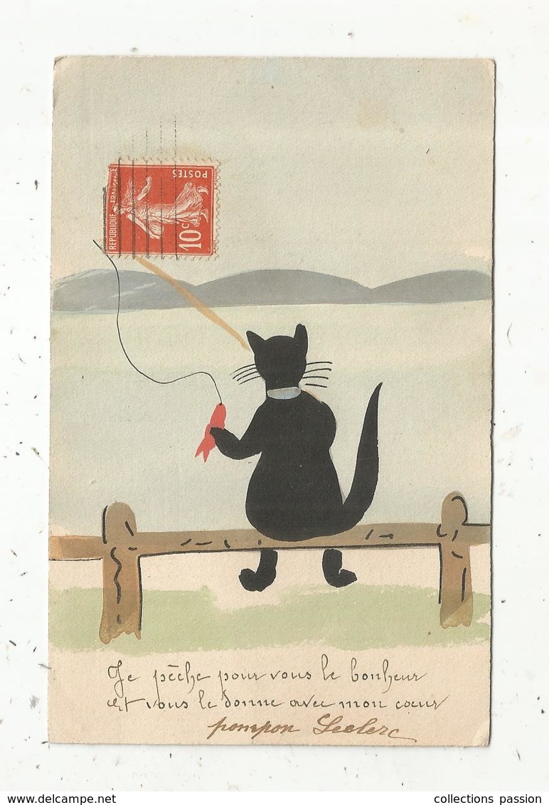 Cp, Animaux ,  Chat Noir,pêche ,pêcheur ,  Illustrateur ,  écrite - Gatti