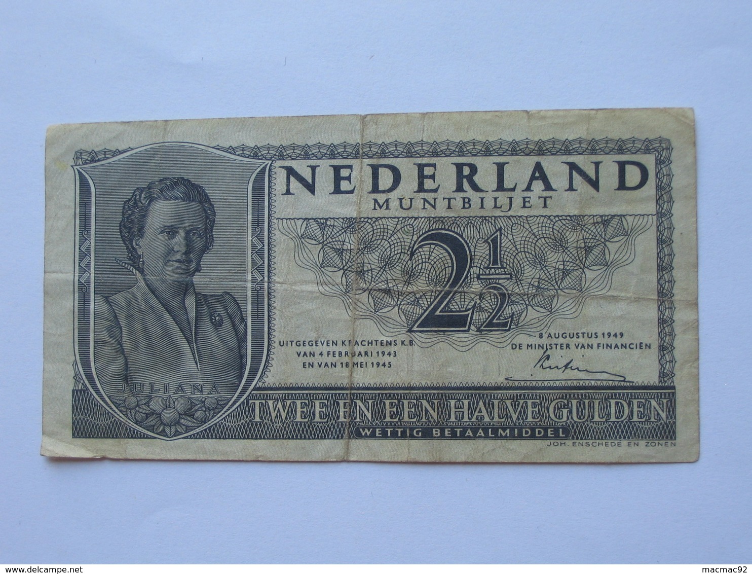 2 1/2 Gulden 1943 - Nederland Muntbiljet - Twee En Een Halve Gulden  **** EN  ACHAT IMMEDIAT  **** - 2 1/2 Gulden