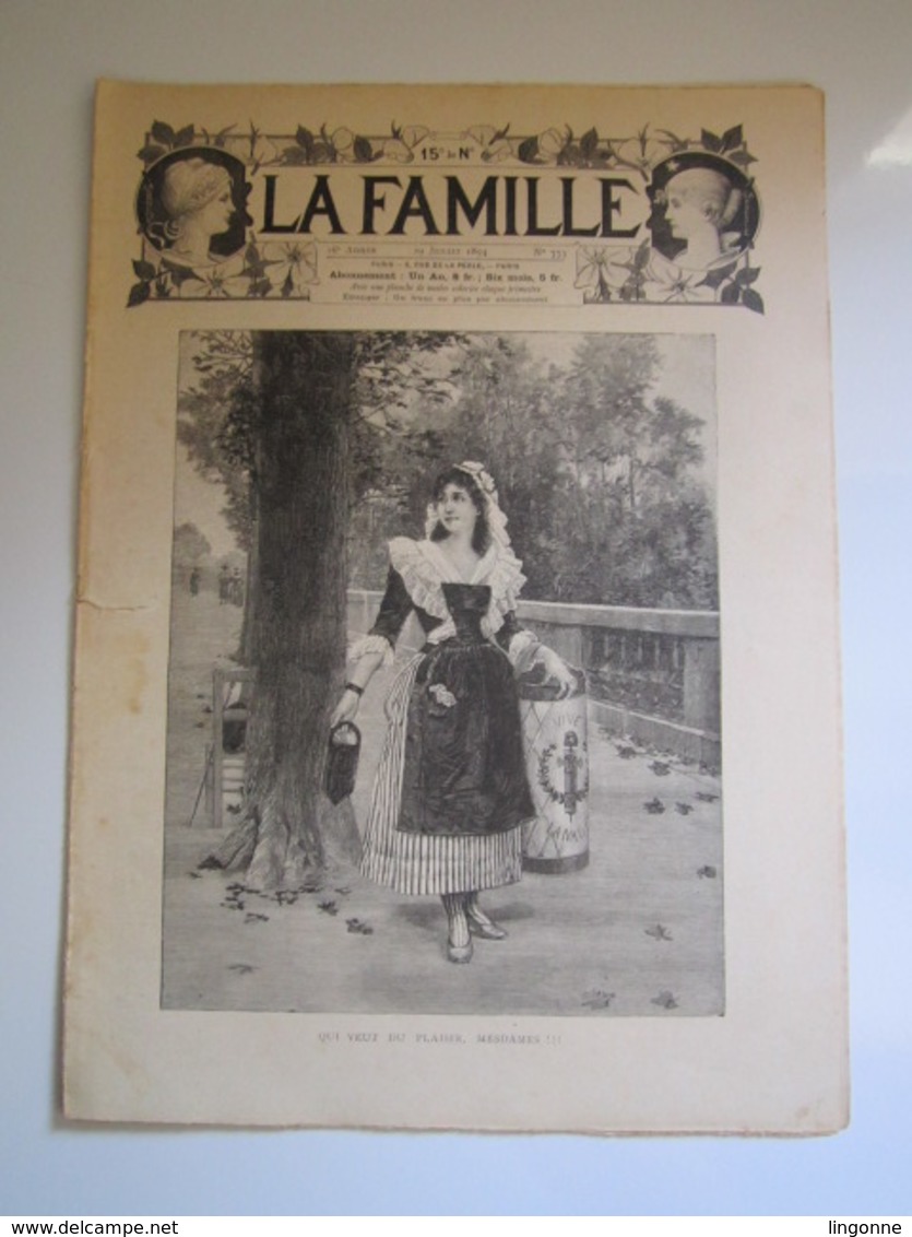 1894 N° 773 JOURNAL "LA FAMILLE" QUI VEUT DU PLAISIR, MESDAMES !!! Gravure LA LUNE DE MIEL LELOIR - CAUSERIE STEVENS - 1850 - 1899