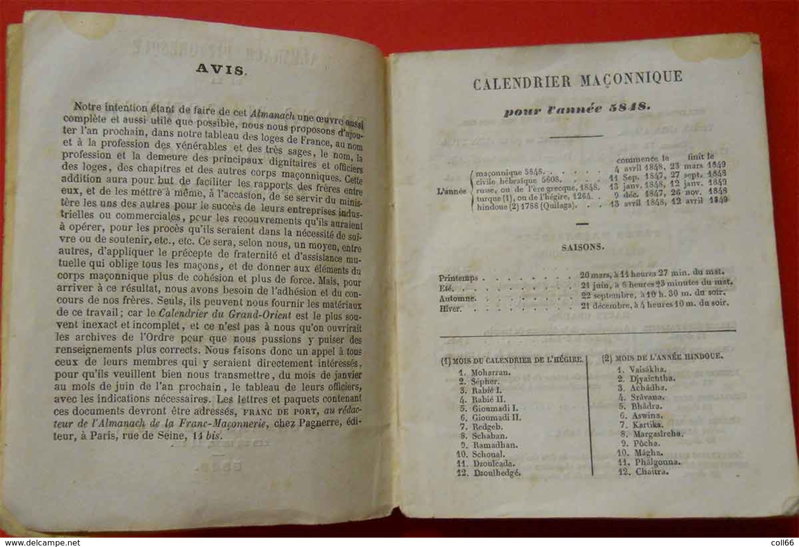 1848-5848 Almanach de la Franc-Maçonnerie par Clavel nombreuses illustrations éditeur Fagneres Freemason