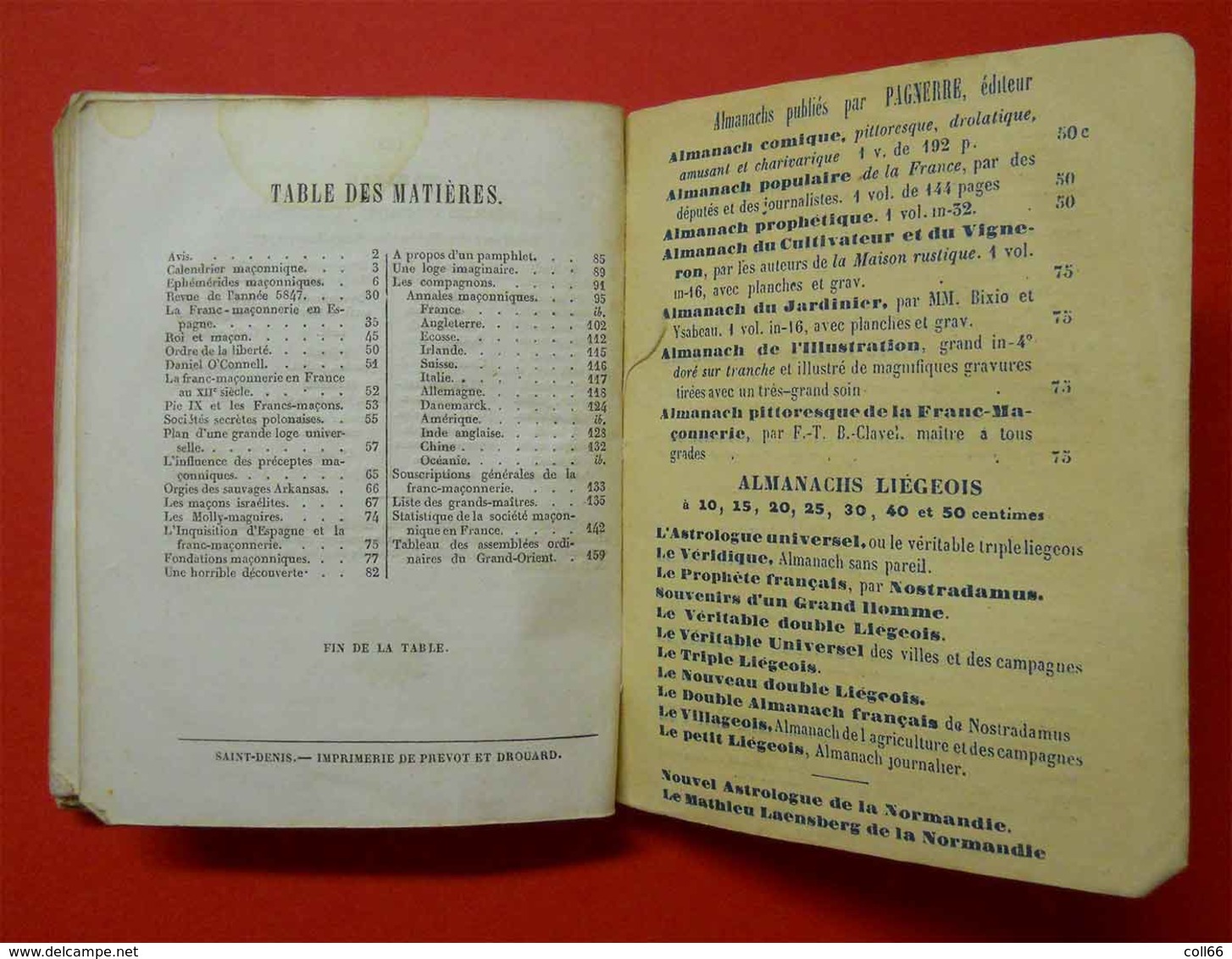 1848-5848 Almanach de la Franc-Maçonnerie par Clavel nombreuses illustrations éditeur Fagneres Freemason