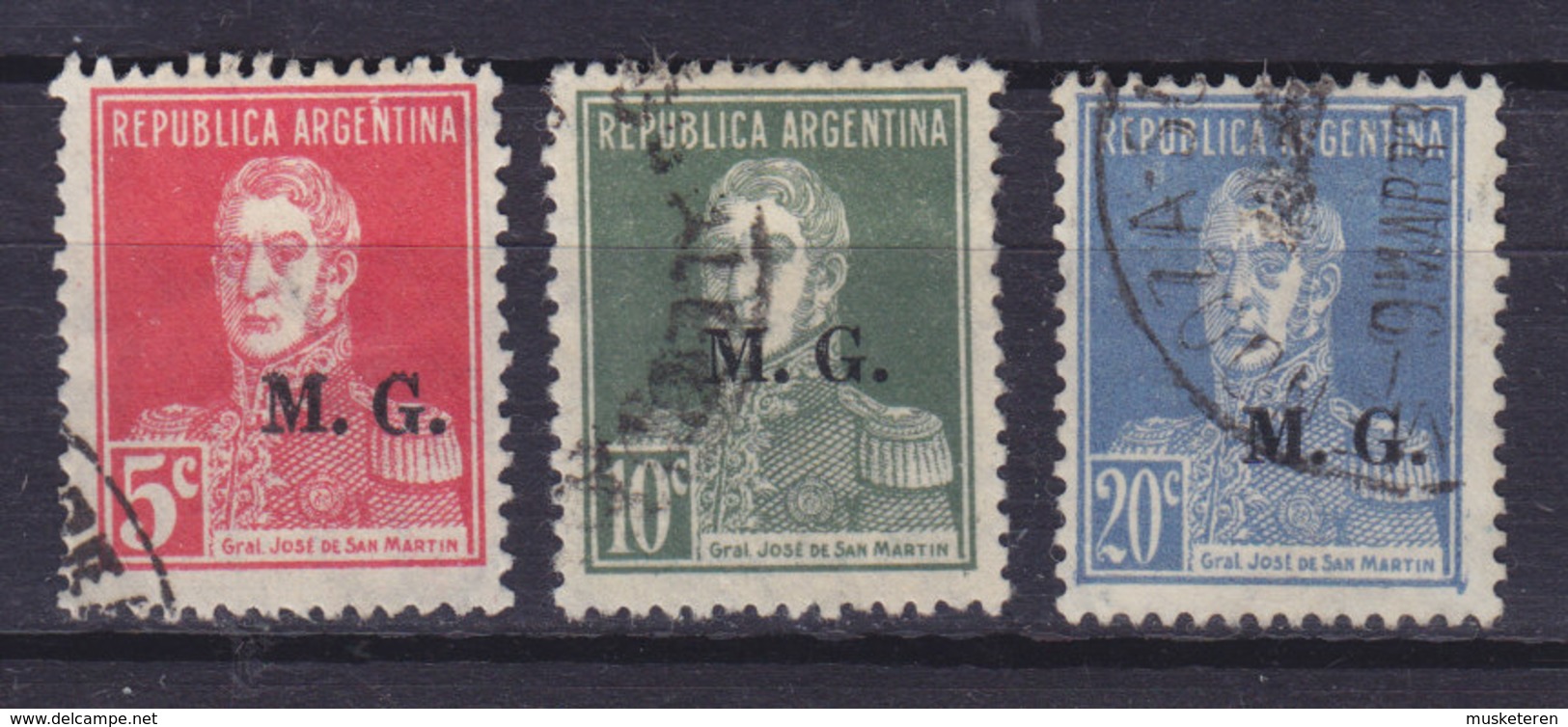 Argentina Mi. 289 I, 290 I A, 292 II General San Martin Aufdruck (II B) 'M.G.', Used - Dienstmarken