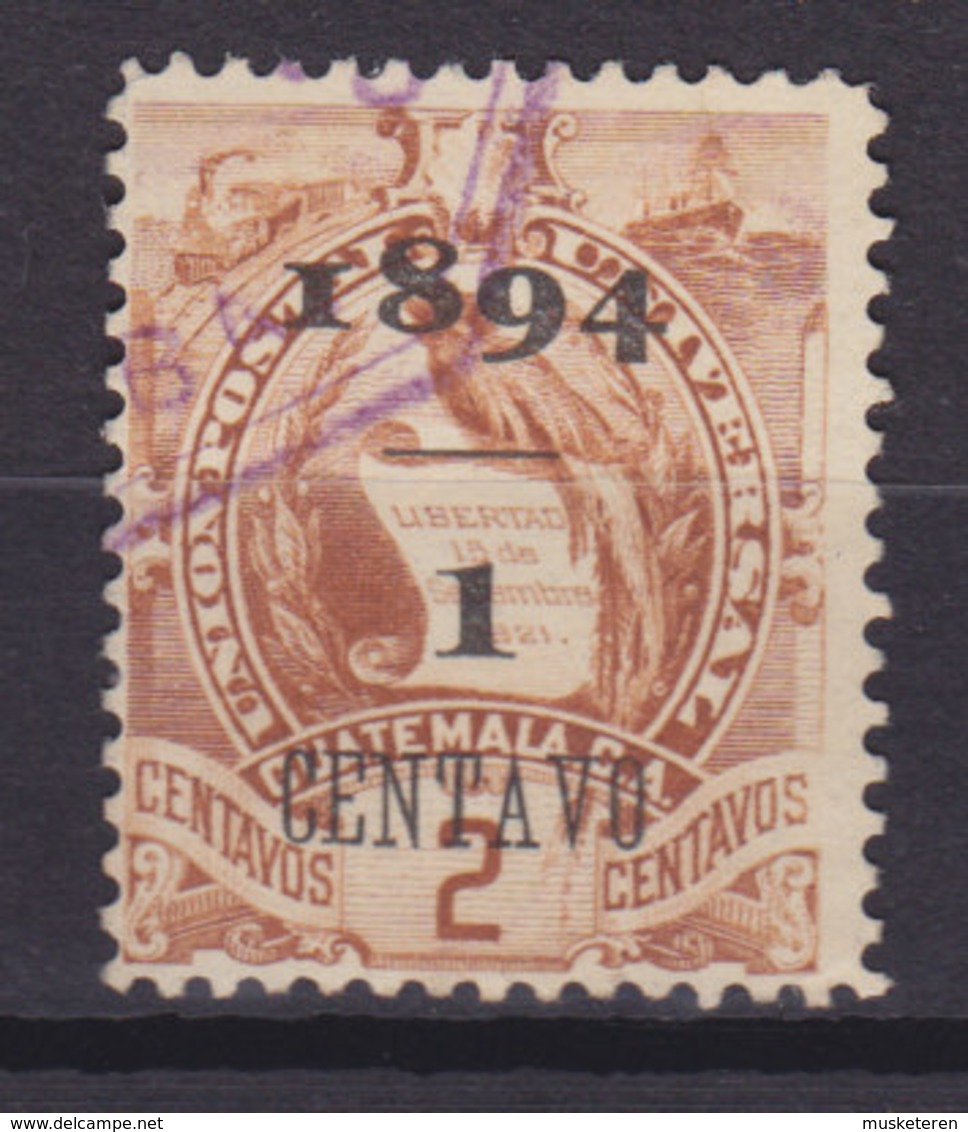 Guatemala 1894 Mi. 50 II    1 C. Auf 2 C. Staatswappen Steindruck Aufdruck Overprinted 1894 / 1 CENTAVO Fette 1 - Guatemala