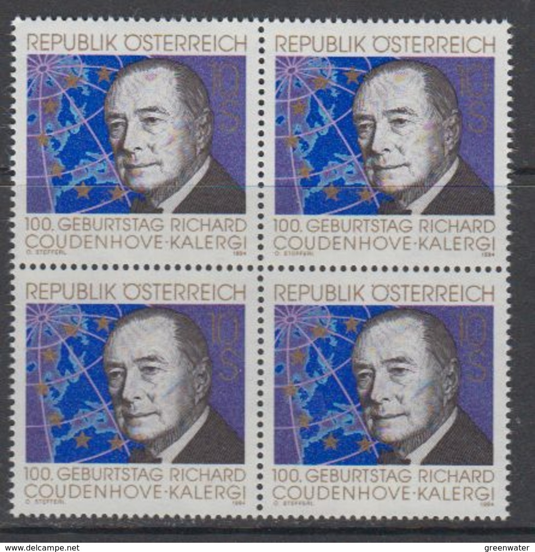 Austria 1994 Coudenhove Kalergi 1v Bl Of 4 ** Mnh (43633A) - Ideas Europeas