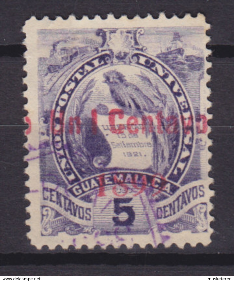 Guatemala 1899 Mi. 94  1c. Auf 5c. Staatswappen Steindruck Aufdruck Overprinted 1899 / UN 1 CENTAVO, ERROR Variety !! - Guatemala