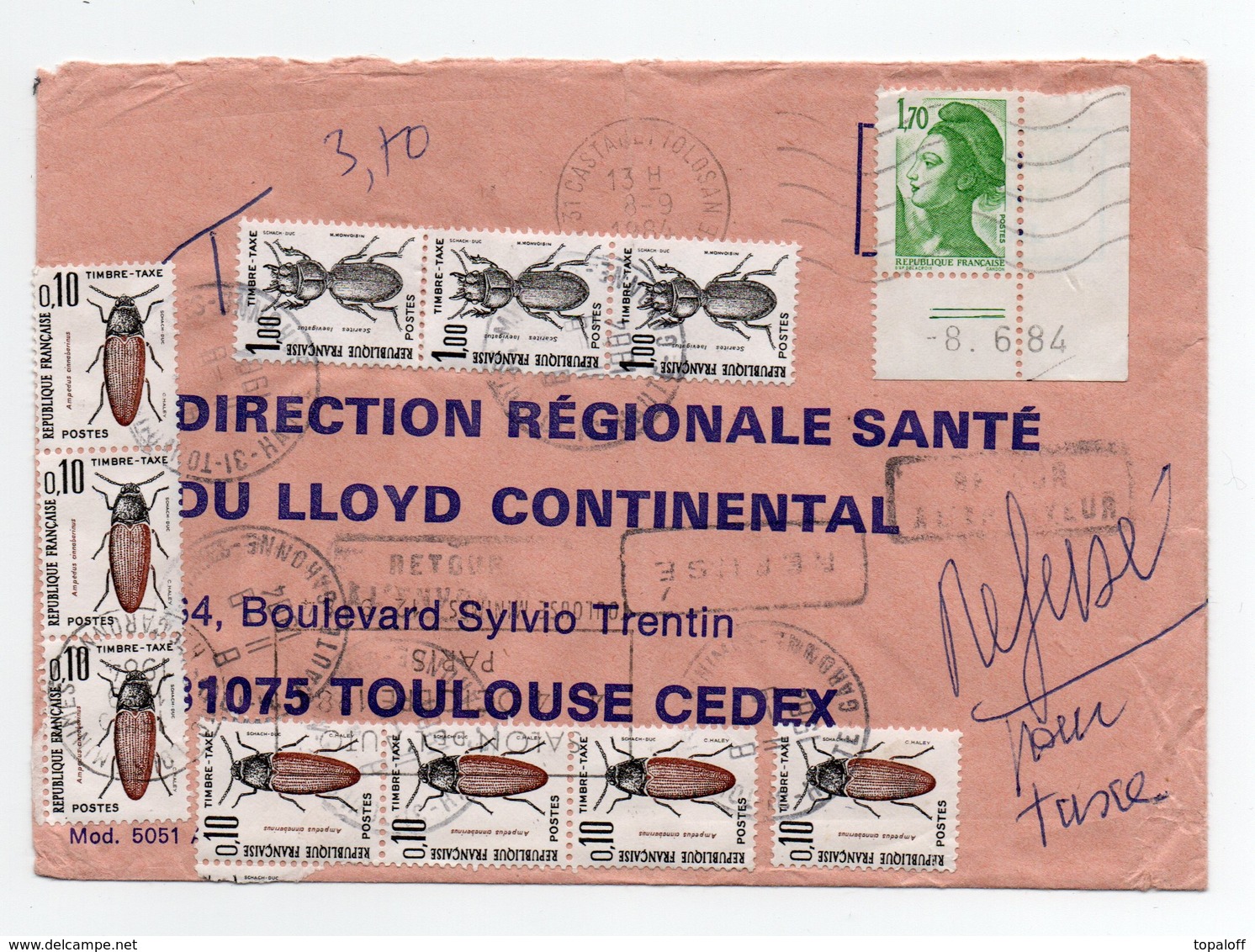 Lettre Taxée De 1984  N° 2318 Avec Coin Daté - 1859-1959 Lettres & Documents