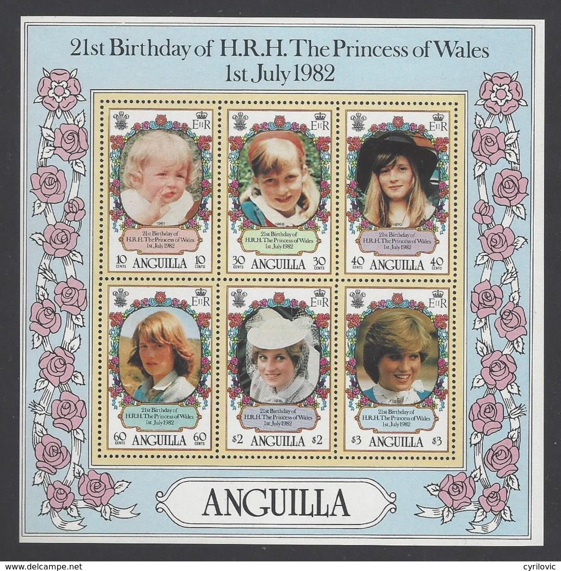 Anguilla, 1982, Mi Block 42, MNH, Princess Diana 21st Birthday - Anguilla (1968-...)