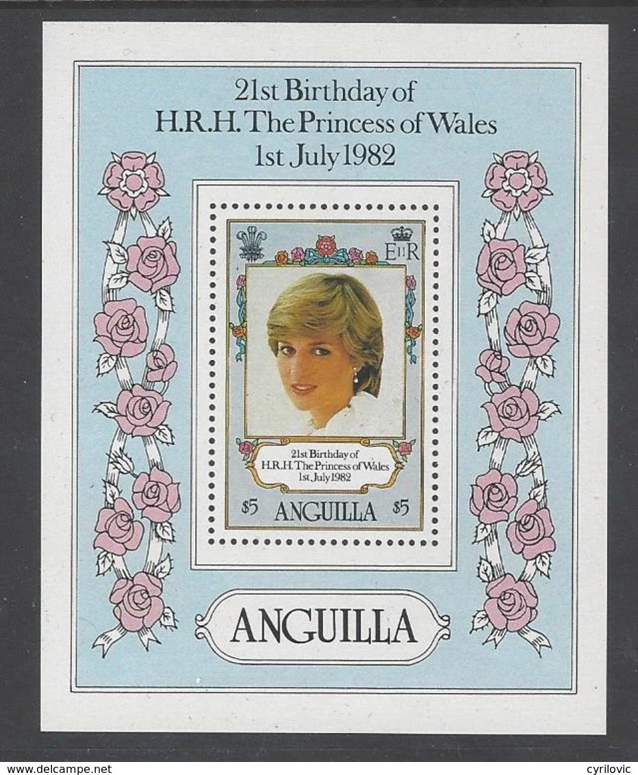 Anguilla, 1982, Mi Block 43, MNH, Princess Diana 21st Birthday - Anguilla (1968-...)