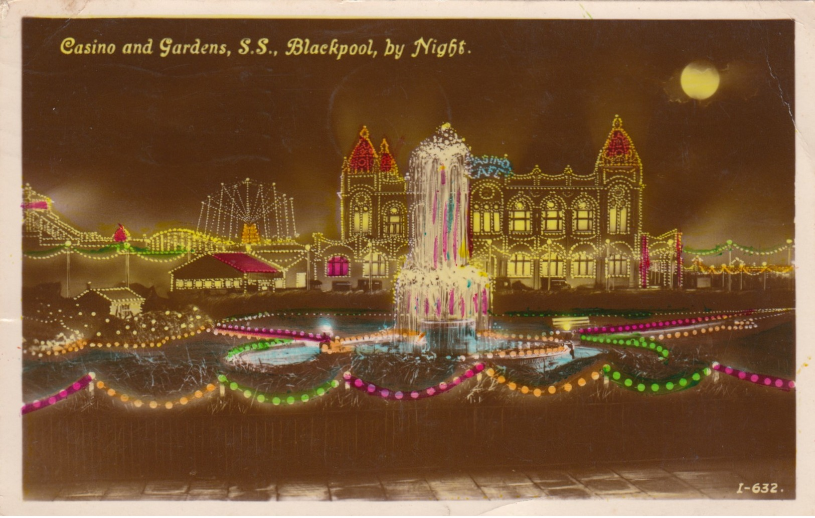 RP: Blackpool (Lancashire), England, UK, PU-1929 ; Casino & Gardens At Night - Blackpool