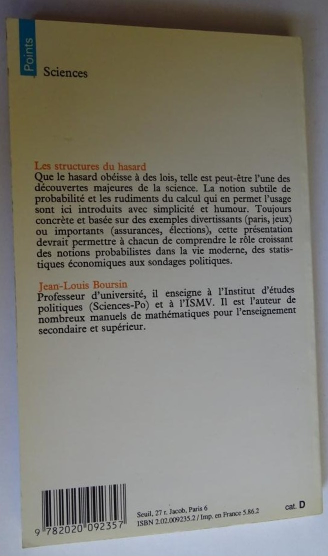 Livre De Poche - Points - Les Structures Du Hasard - Jean Louis Boursin - Ciencia