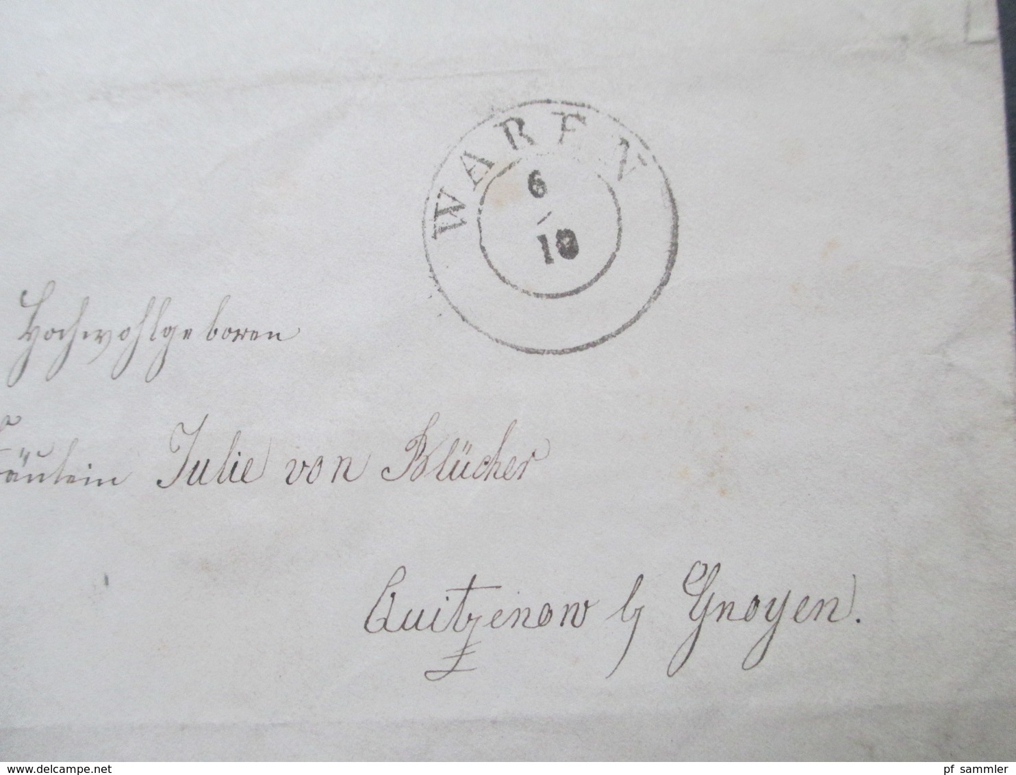 Altdeutschland 1856 Mecklenburg Schwerin GA Umschlag U 3 B Stempel K2 Waren An Julie Von Blücher - Mecklenbourg-Schwerin