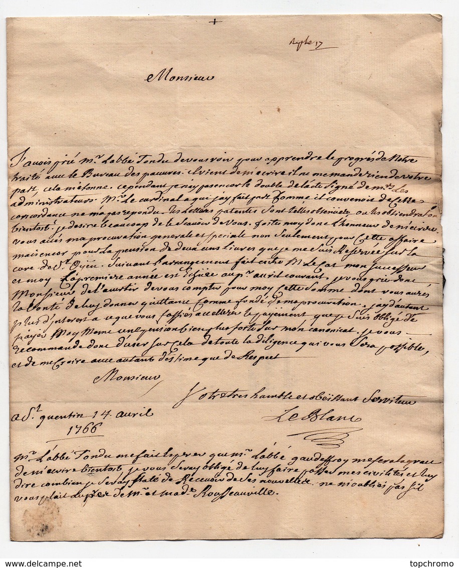 Correspondance Lettre Acte Beauvais Morel Procureur Baillage Paroisse Curé Le Blanc Lecat (1766) Une Vingtaine De Docume - Manoscritti