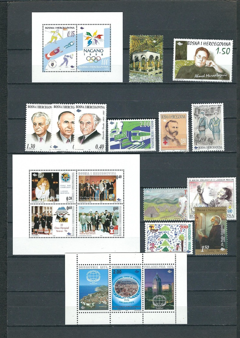 BOSNIA & HERZEGOVINA, 1998 LOT OF STAMPS, COMPLETE SERIES, MNH (12 Stamps + 3 S/S) - Bosnie-Herzegovine