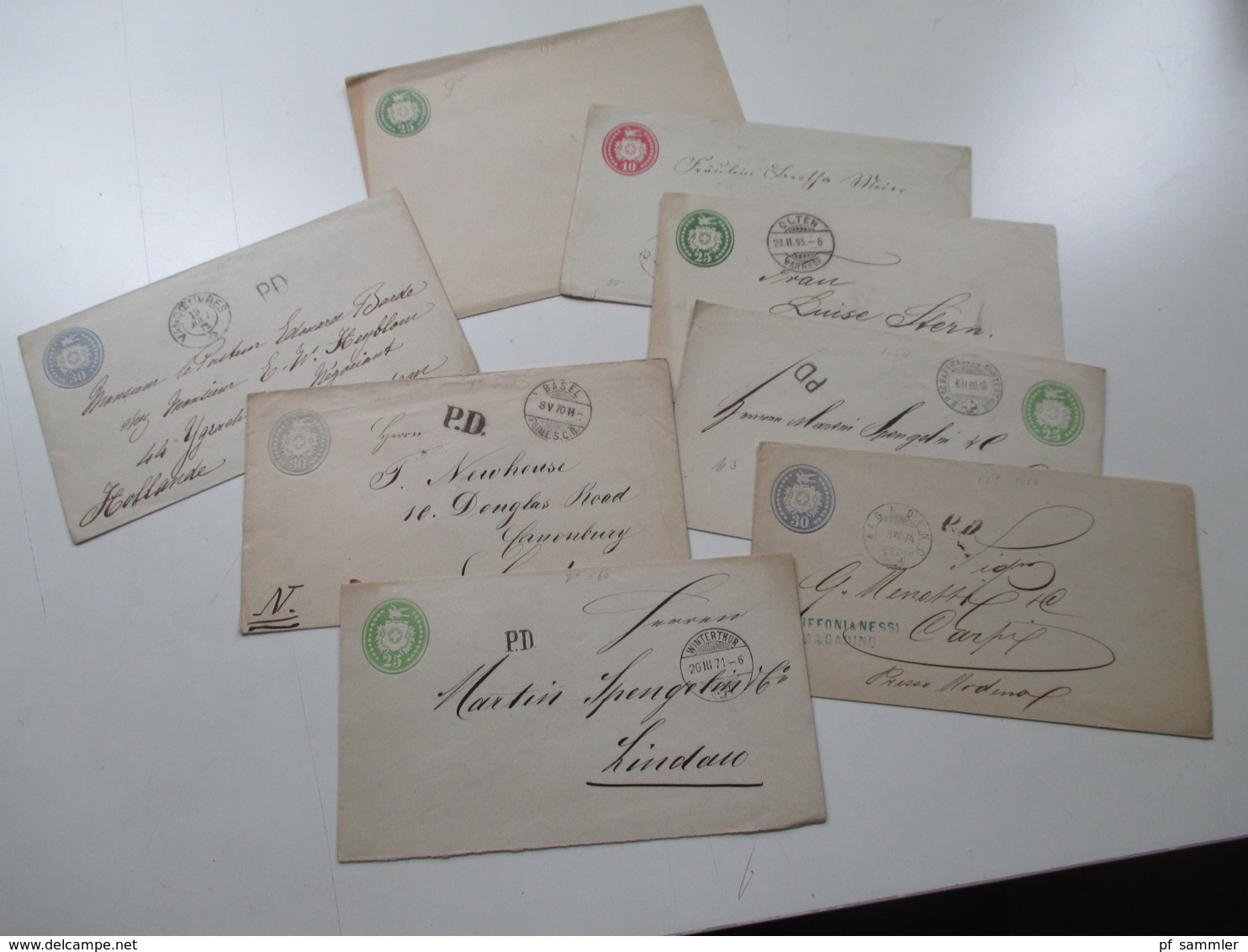 Schweiz Ab 1870 Brieftaube GA Umschläge 8 GA Einige PD Stempel Und Ins Ausland! Schöne Stempel! Wappen - Ganzsachen