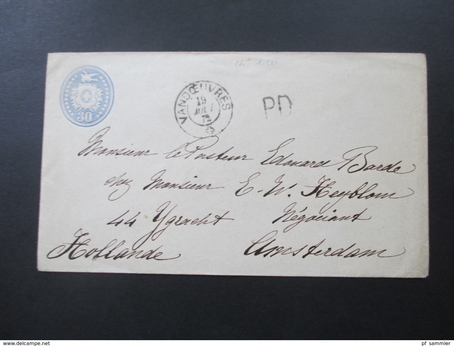 Schweiz ab 1870 Brieftaube GA Umschläge 8 GA einige PD Stempel und ins Ausland! schöne Stempel! Wappen