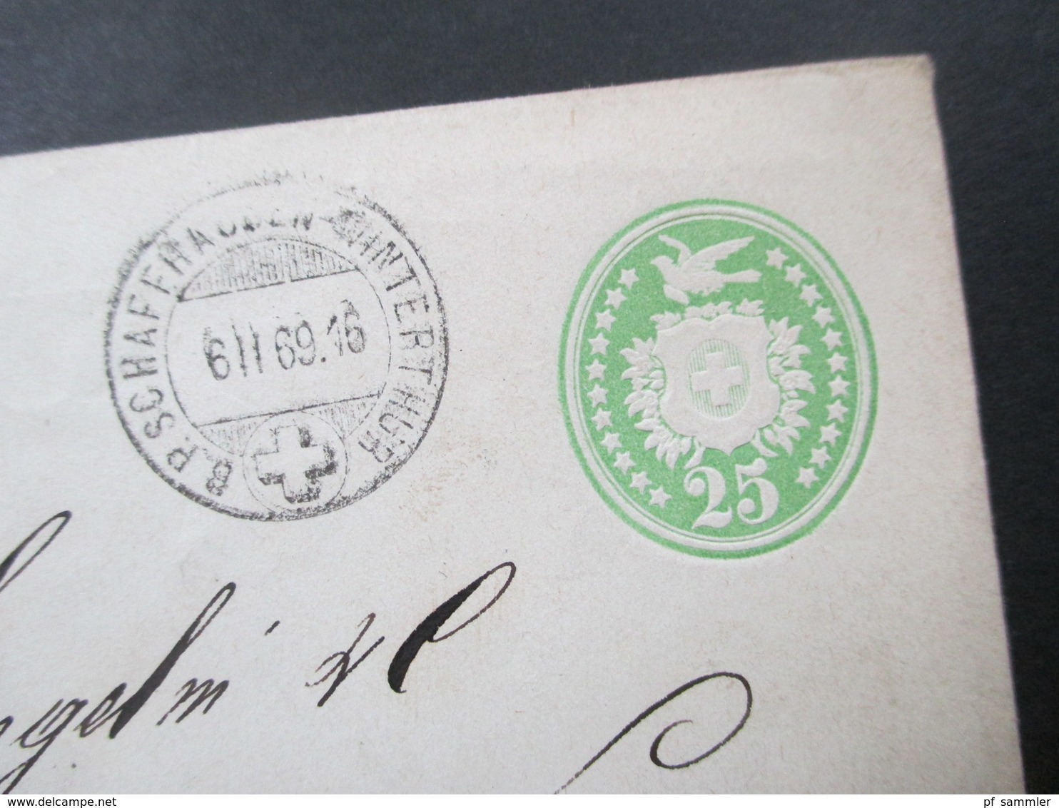 Schweiz ab 1870 Brieftaube GA Umschläge 8 GA einige PD Stempel und ins Ausland! schöne Stempel! Wappen