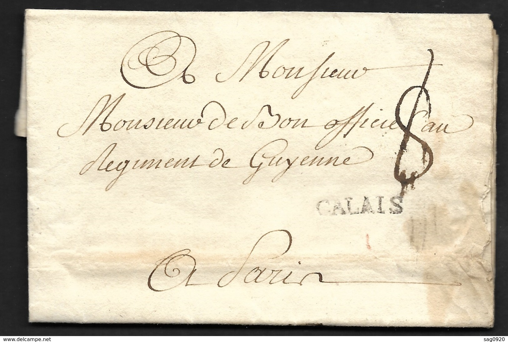 Pas De Calais-Lettre Avec Marque CALAIS-Pour Paris - 1701-1800: Precursors XVIII