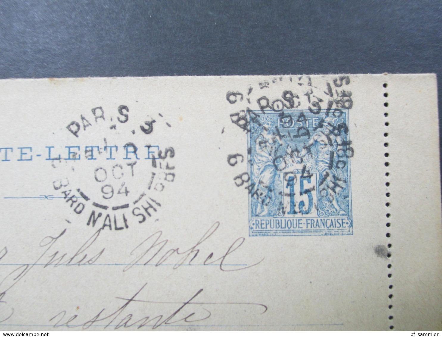 Frankreich 1894 Kartenbrief Poste Restante Ship Letter ?! Nach Tunis - Cartoline-lettere