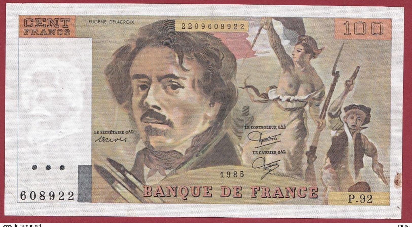 100 Francs "Delacroix" 1985--F/TTB+--ALPH-P.92 - 100 F 1978-1995 ''Delacroix''