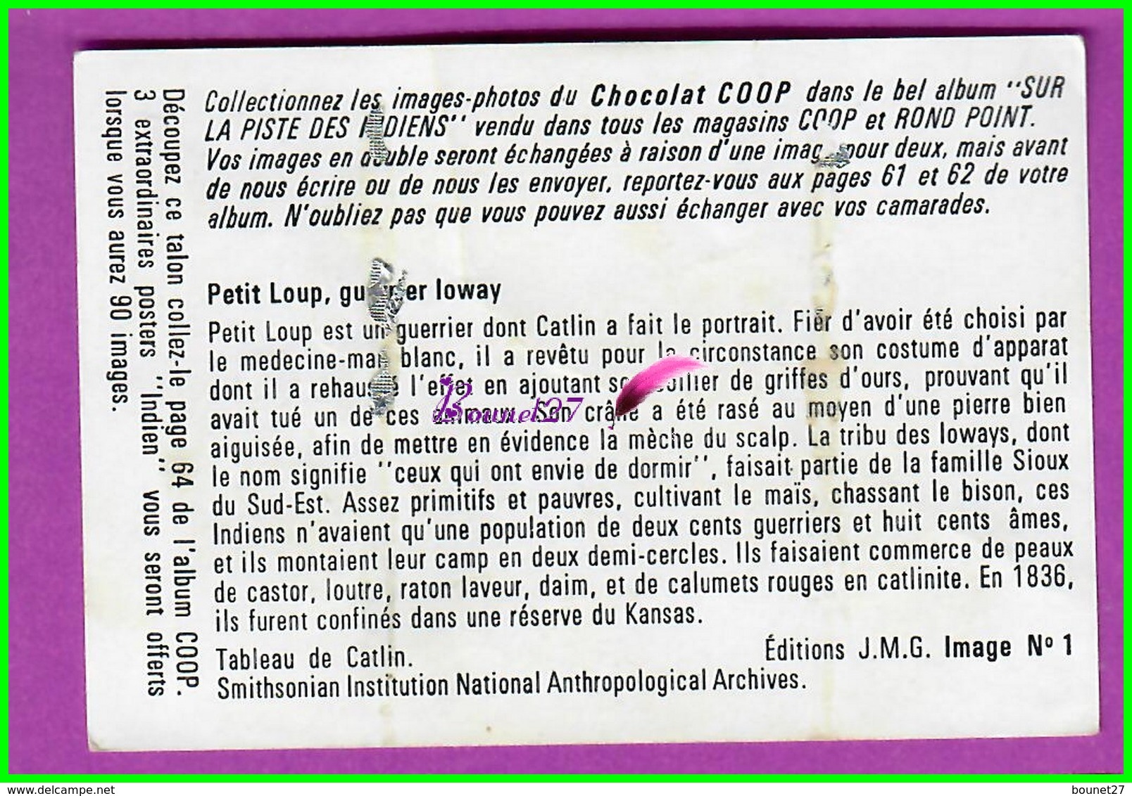 Image Chromo " CHOCOLAT COOP " Série Sur La Piste Des Indiens N° 1 - Sonstige & Ohne Zuordnung