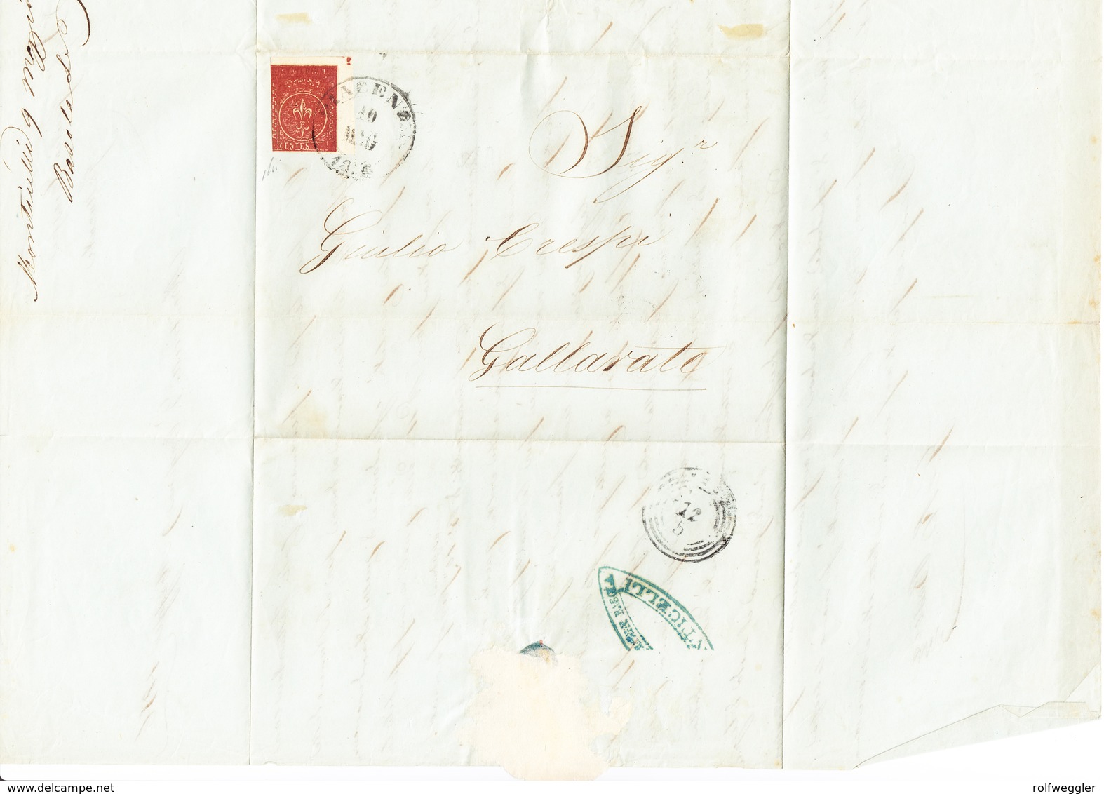 1855 25 Cent Rotbraun Eckrandstück, Links Berührt Mit Stempel: Piacenza Auf Brief Nach Gallarate, Fotoattest - Parme
