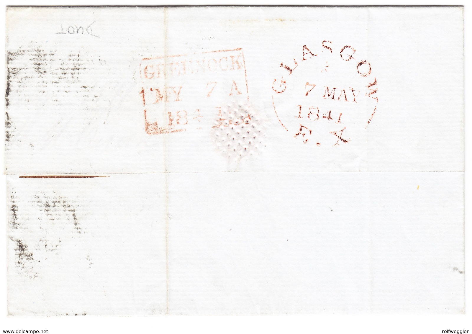 1841 1 Penny Black, Vollrandig, Auf Faltbrief, Minim Fleckig,  Von Glasgow Nach Greenock Schottland - Briefe U. Dokumente