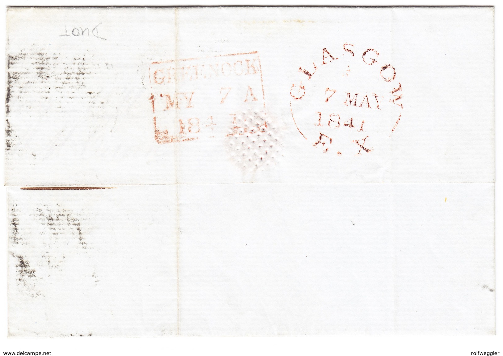 1841 1 Penny Black, Vollrandig, Auf Faltbrief, Minim Fleckig,  Von Glasgow Nach Greenock Schottland - Storia Postale