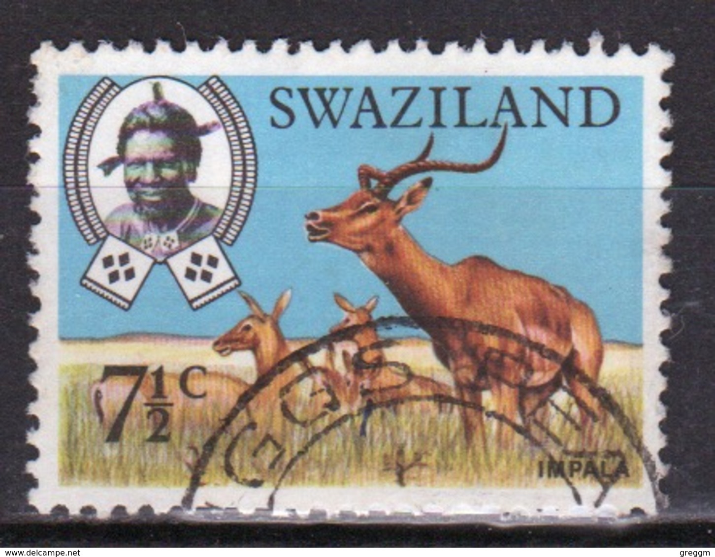 Swaziland Queen Elizabeth 1969 Single 7½c Definitive Animals Stamp. - Swaziland (1968-...)