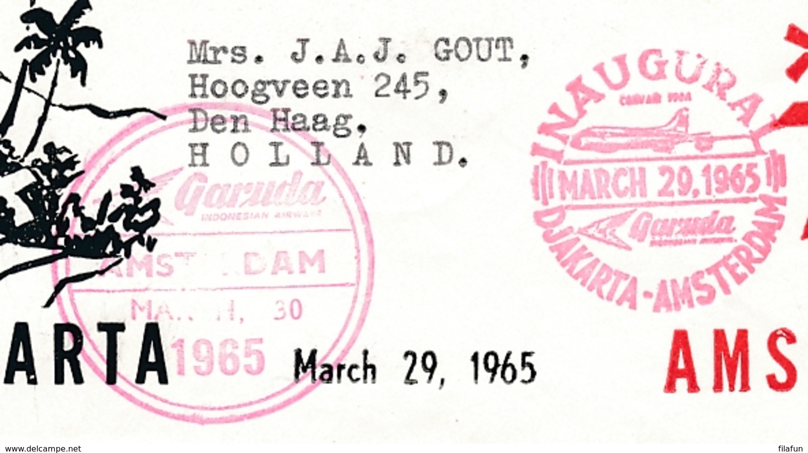 Indonesia / Nederland - 1965 - Garuda First Flight Djakarta - Amsterdam Met Vliegtuig Zegels - Luftpost