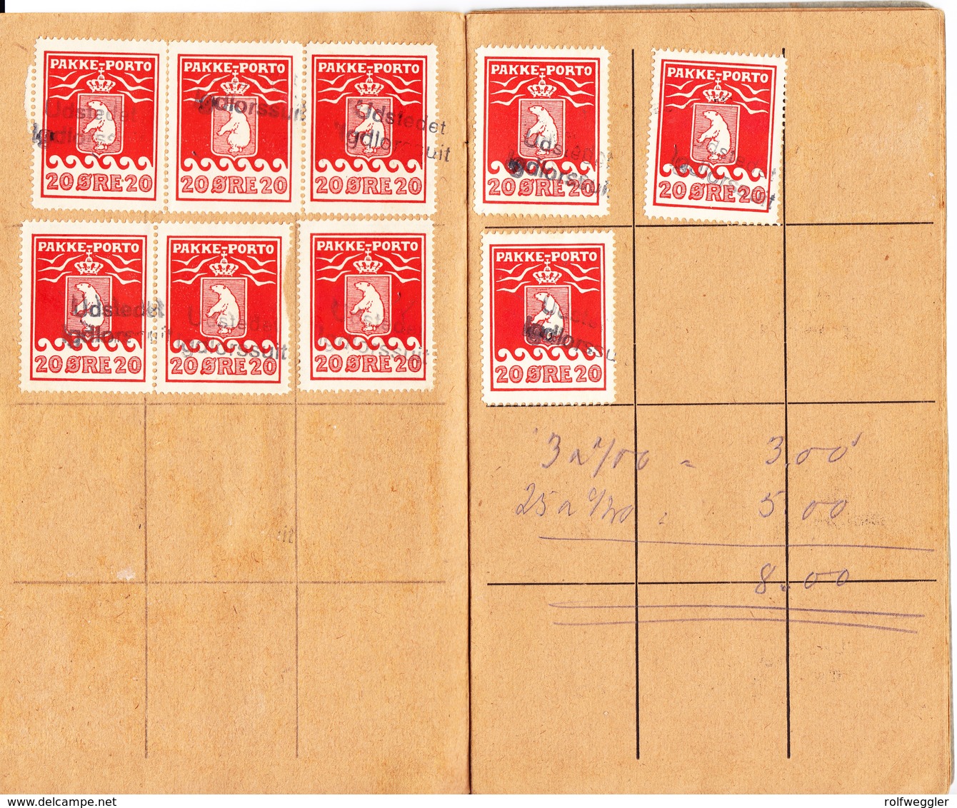 1927 Saving Booklet Typ 1 Dark Grey; STempel: Udstedet Igdlorssuit 18x20 Öre(Thiele, Red) + 3x 1 Kr. ( Lachmann) - Parcel Post