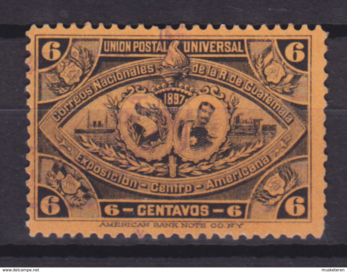 Guatemala 1897 Mi. 59     6c. Präsident Reyna Barrios, Schiff, Lokomotive Used - Guatemala