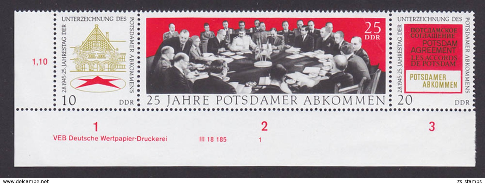 Potsdamer Abkommen ** Zdr. Unterrand DDR W Zd237 DV -1- W. J. Stalin Agreement Les Accords Potsdam - Se-Tenant