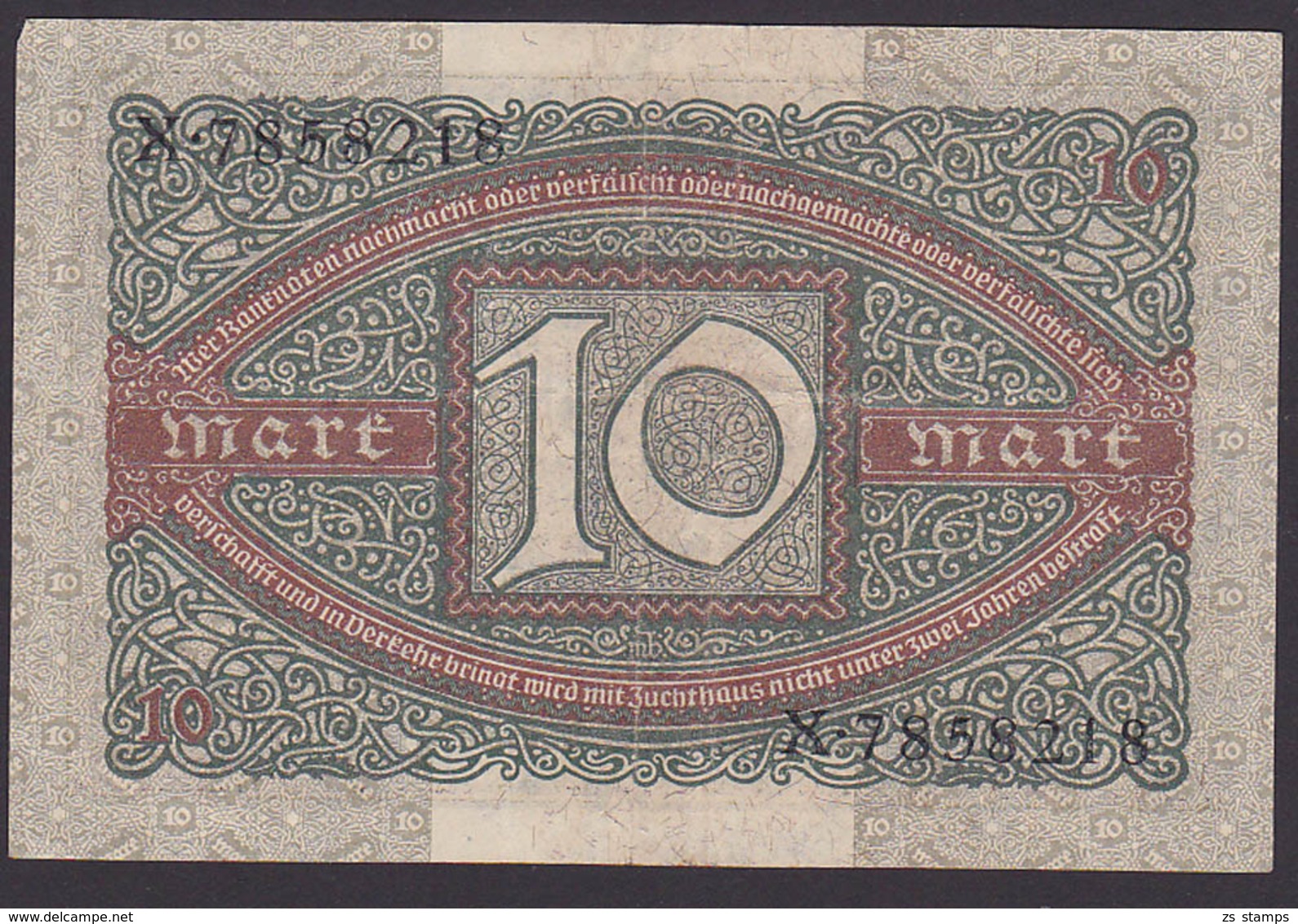 Deutsches Reich, Reichsbanknote 10 Mark Vom 6. Februar 1920 Nr. 7858218 - 10 Mark