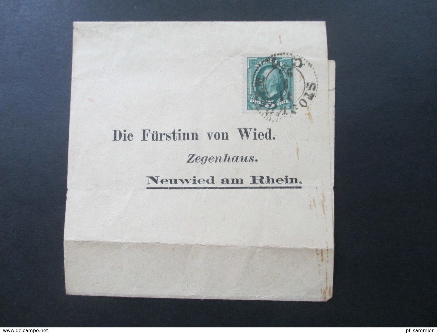 Schweden 1895 Streifband An Die Fürstin Von Wied Im Zeugenhaus. Prinzessin Von Nassau / Königshaus Social Philately - Cartas & Documentos