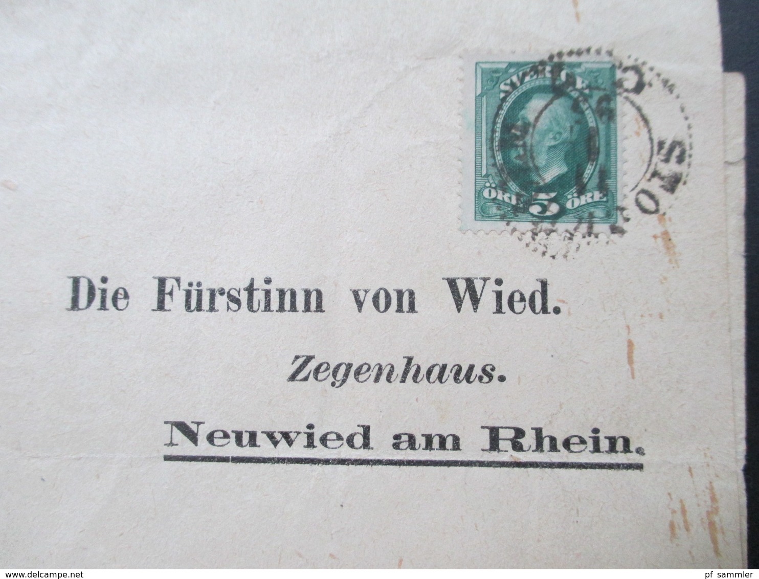 Schweden 1895 Streifband An Die Fürstin Von Wied Im Zeugenhaus. Prinzessin Von Nassau / Königshaus Social Philately - Briefe U. Dokumente