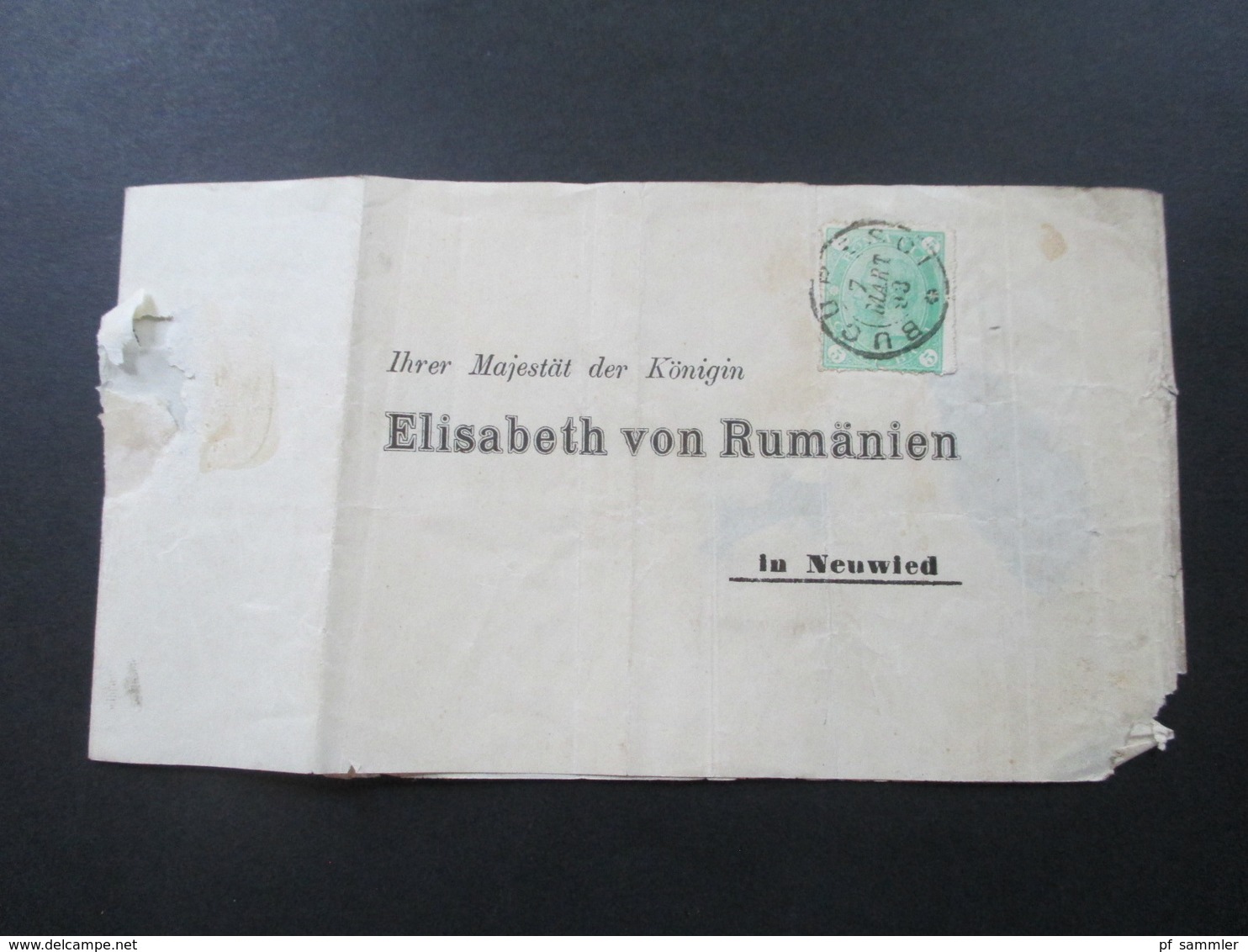 Social Philately Streifband 1893 Ihrer Majestät Der Königin Elisabath Von Rumänien In Neuwied Königshaus - Lettres & Documents