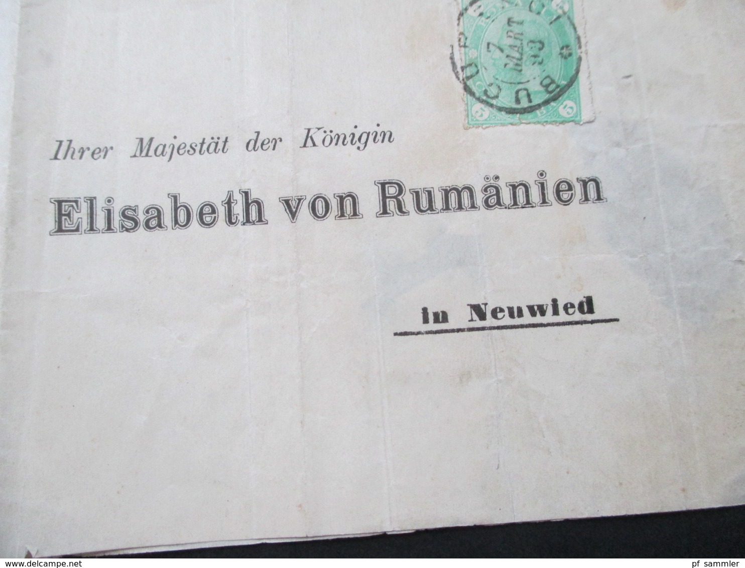 Social Philately Streifband 1893 Ihrer Majestät Der Königin Elisabath Von Rumänien In Neuwied Königshaus - Brieven En Documenten