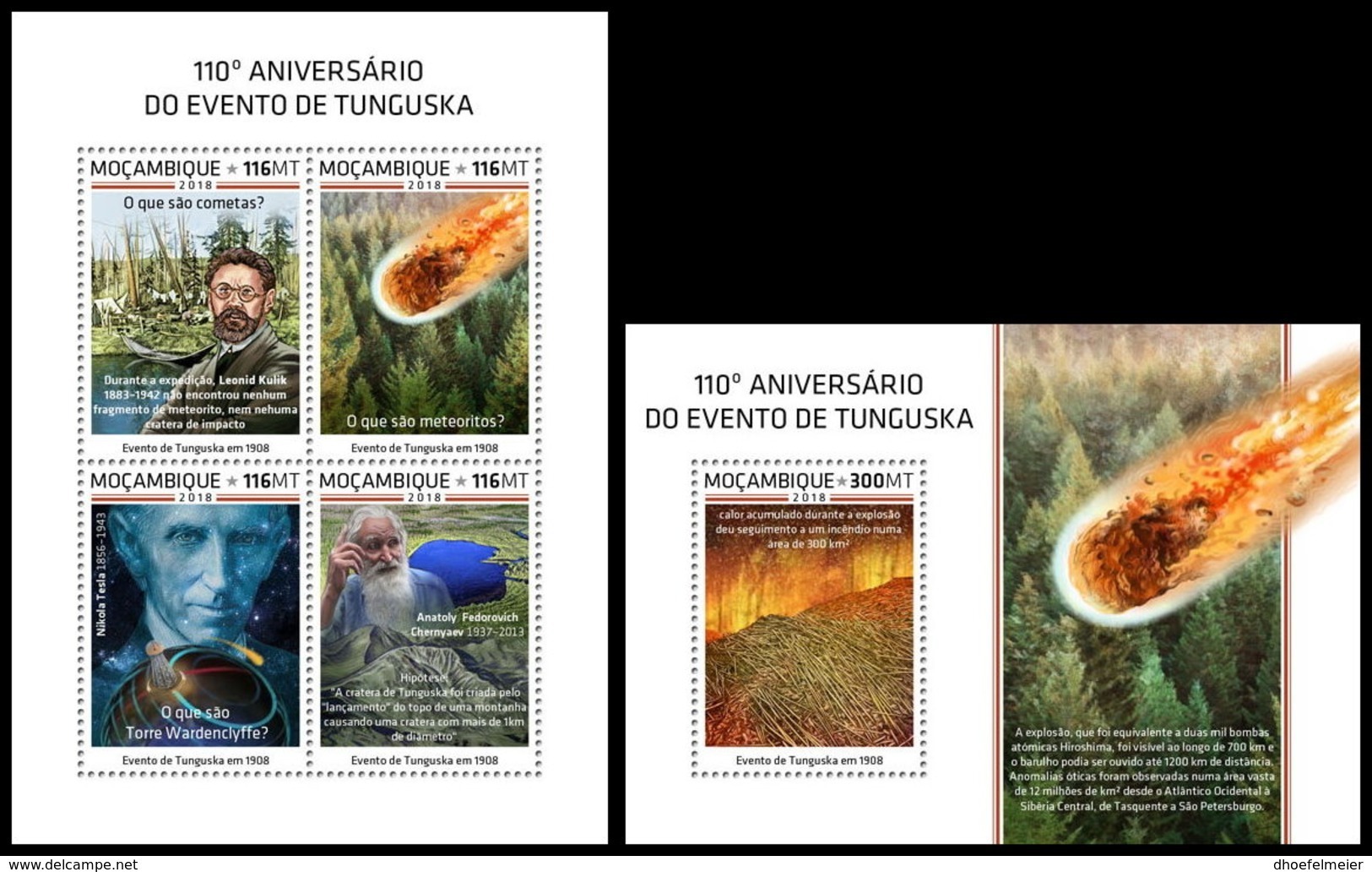 MOZAMBIQUE 2018 **MNH 110 Years Tunguska Event Ereignis Evenement M/S+S/S - OFFICIAL ISSUE - DH1852 - Geography