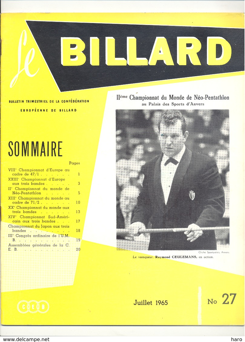 Revue " Le Billard " N° 27 De Juillet 1965 (jm) - Sport