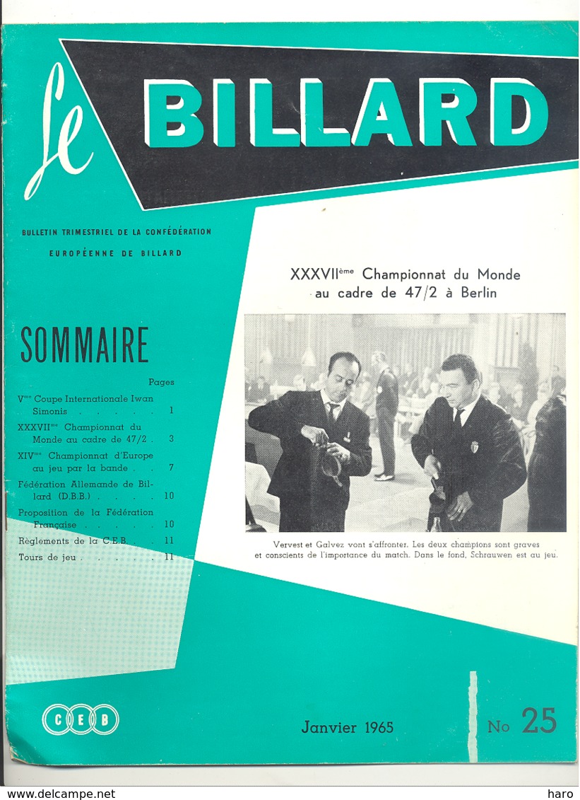 Revue " Le Billard " N° 25 De Janvier 1965 (jm) - Sport