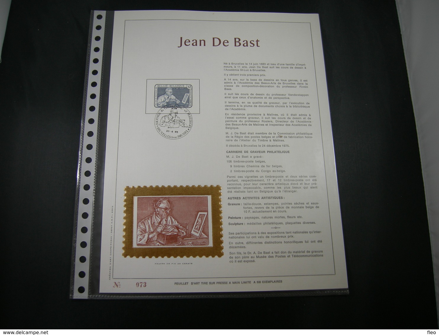 BELG.1985 2169 Filatelic Gold Card FR. : " JEAN BAST " - 1981-1990