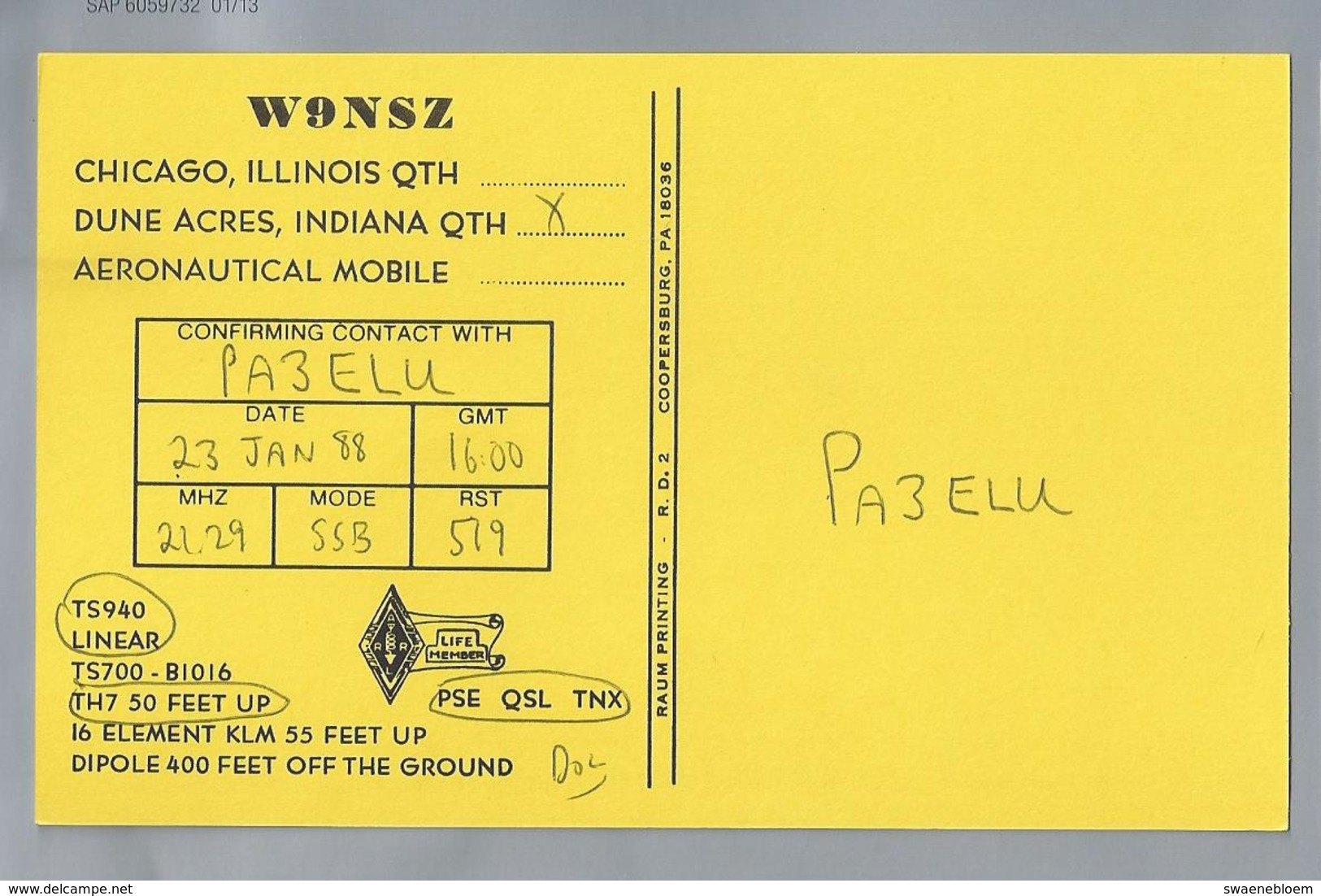 US.- QSL KAART. CARD. W9NSZ. Dr, MICHAEL ROY TREISTER, LAKEVIEW AVENUE, CHICAGO, ILLINOIS. EX: DUIGJM, K8GJM, K8GJM/H18. - Radio Amateur