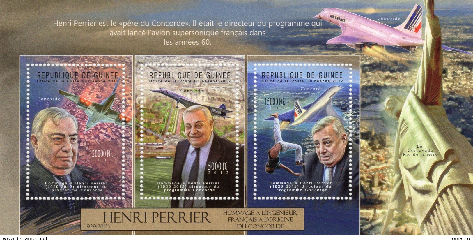 HENRI PERRIER - L'Ingenieur Francais Du CONCORDE  - Republique De Guinée 2012  -  3v Sheet - Neuf/Mint/MNH - Concorde