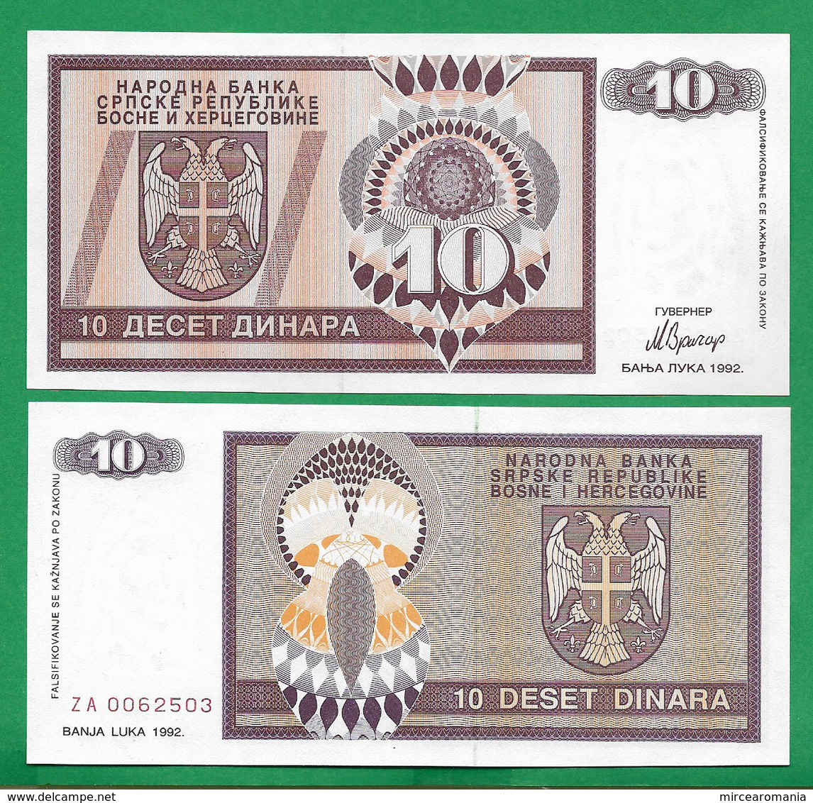 BOSNIA - 10 DINARA - 1992 -  UNC - Bosnia Erzegovina