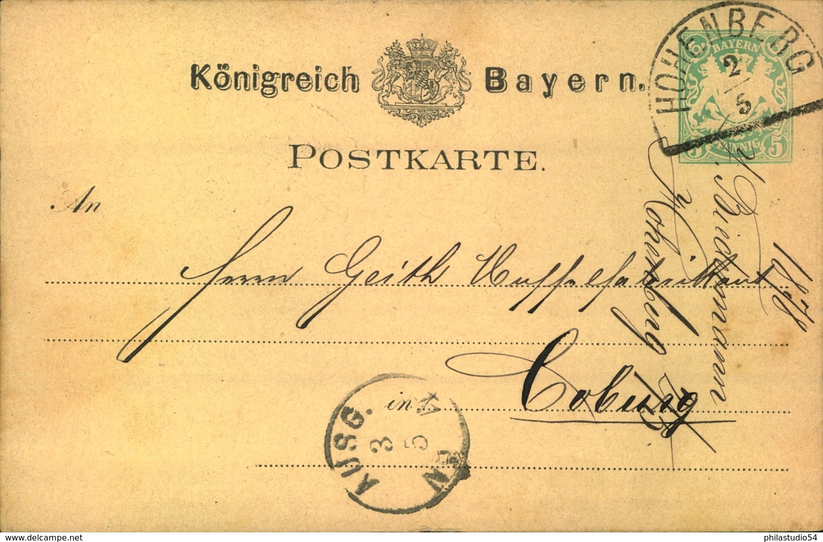1880 Ca., HOHENBERG, Segmentstempel Auf 5 Pfg. Wappen Ganzsachenkarte - Entiers Postaux