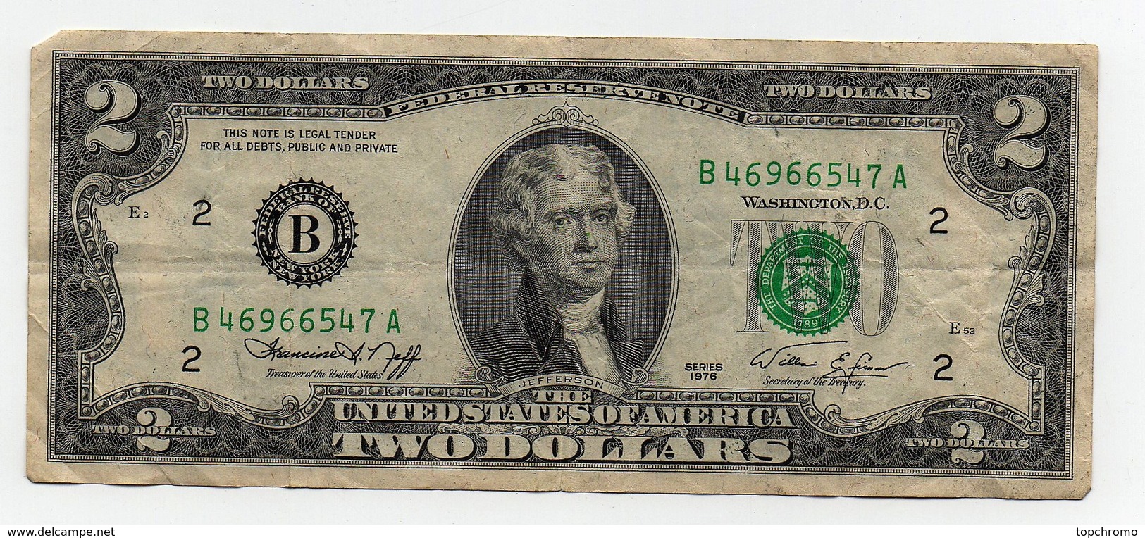 Billet Etats Unis D'Amérique 1976 Two Dollars Jefferson United States Of America - A Identificar