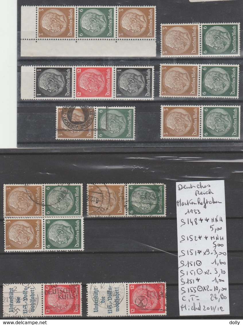 TIMBRE D ALLEMAGNE COMPOSEE NEUF**/ *OBLITEREES  1933 /45 Nr VOIR SUR PAPIER AVEC TIMBRES  COTE 28.80  € - Neufs