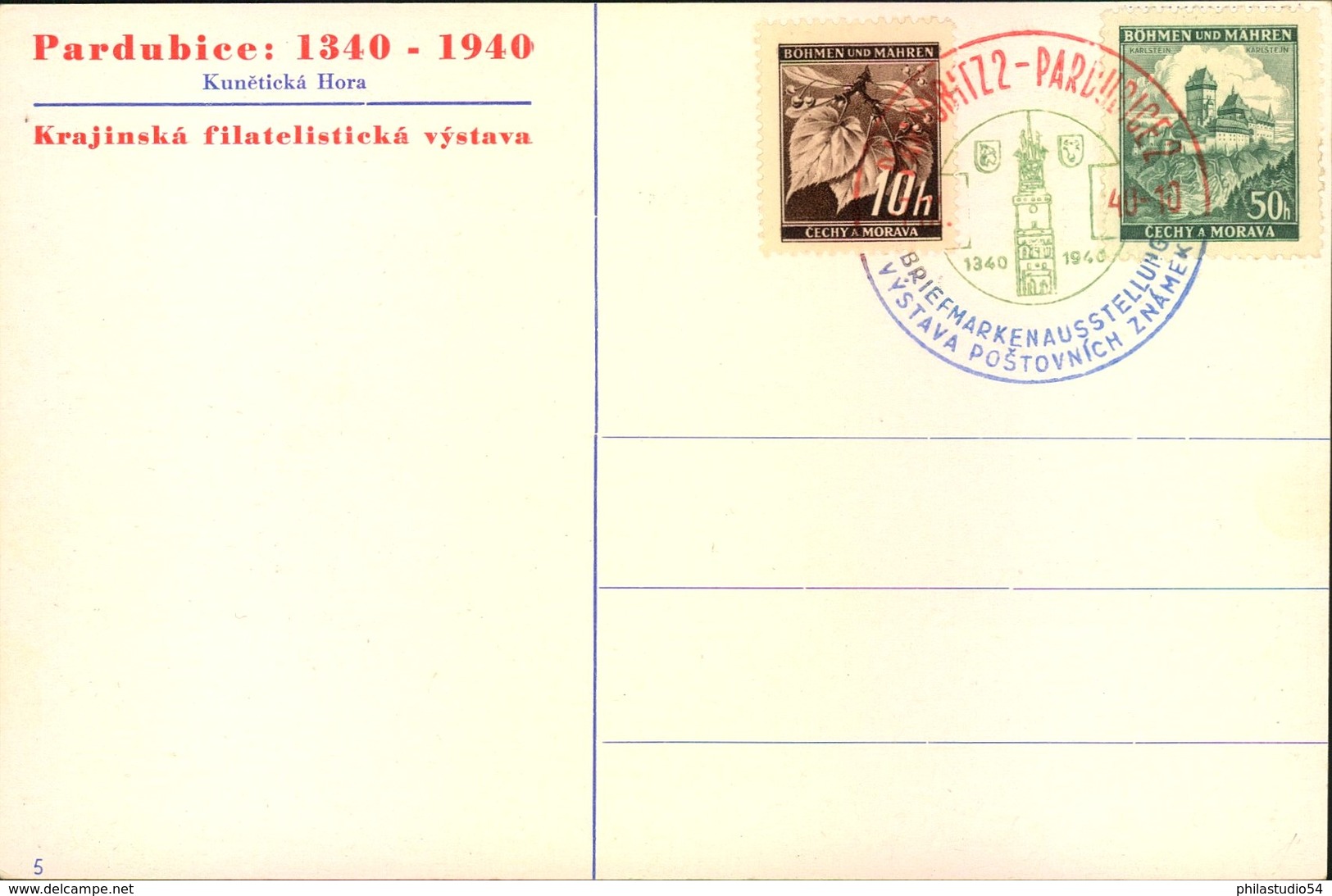 1940, PARDUBICE-PARDUBITZ 1340-1940, 2 Postkarten Mit Sonderstempel - Lettres & Documents