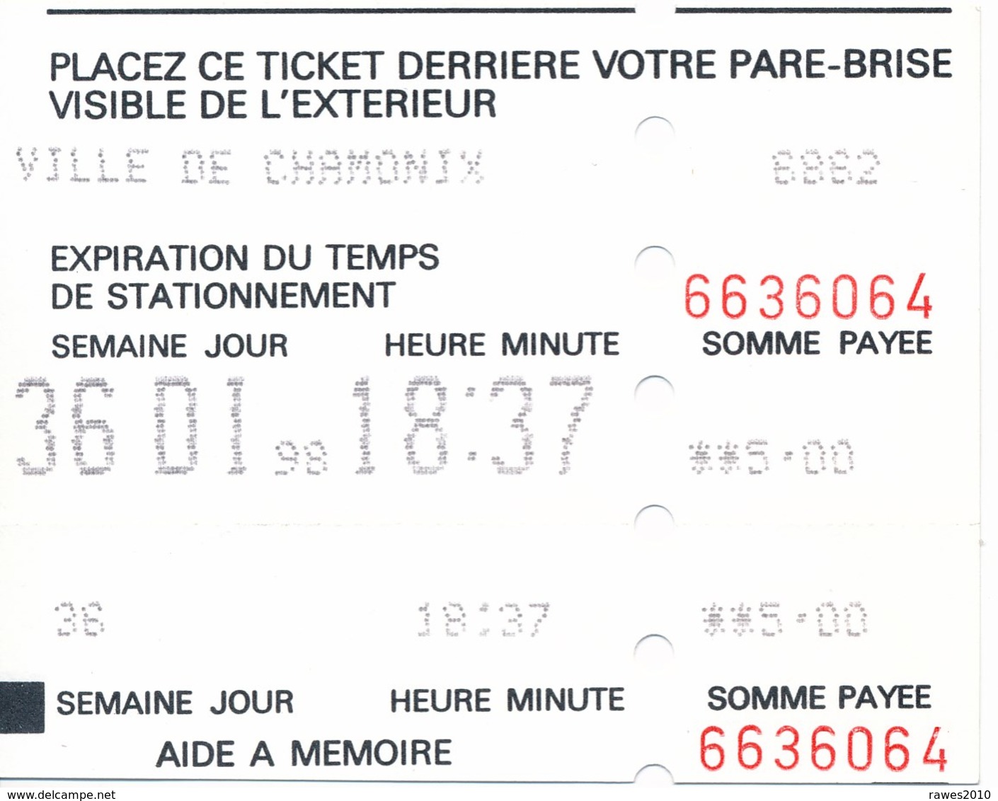 Frankreich Chamonix Parkticket 1998 Auto - Sonstige & Ohne Zuordnung