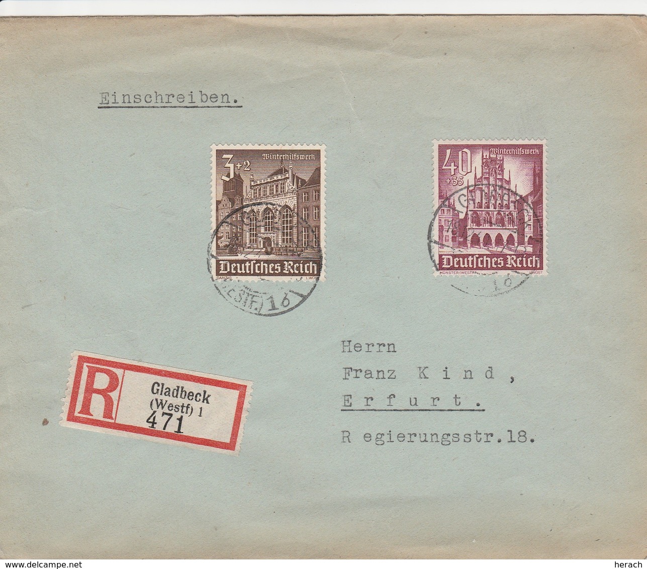 Allemagne Lettre Recommandée Gladbeck 1940 - Briefe U. Dokumente